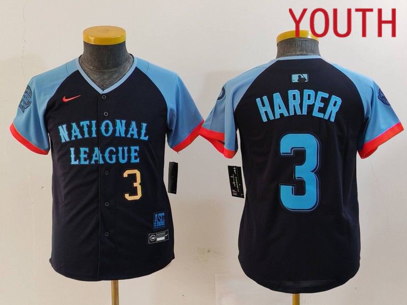 Youth Philadelphia Phillies #3 Harper Blue All star 2024 Nike MLB Jersey style 1